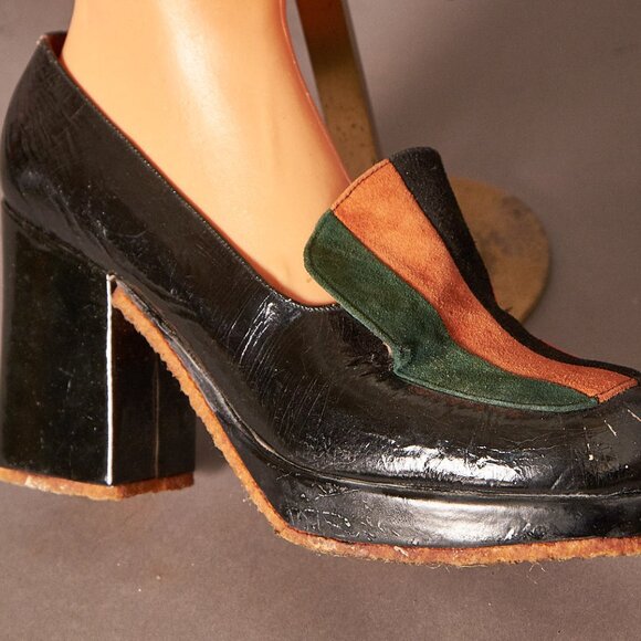 1970s Chunks Platform Suede Strip Loafer Heels - Picture 7 of 14